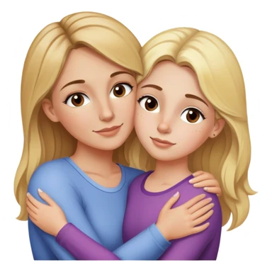 Blonde mom with makeup 30 years old hugs her daughter 15 years old with brown hair, freckles and brown eyes sticker