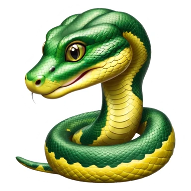 cinematic-cute-Green anaconda-portrait-emoji,-head-tilted-playfully-and-inquisitively,-with-a-sleek,-shimmering-body-adorned-with-detailed-scale-sriped patterns-and-round,-sparkling-eyes-full-of-wonder,-simplified-yet-irresistibly-adorable-features sticker