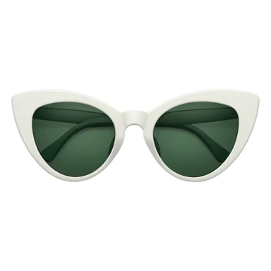 cat eye shaped sunglasses with white frame and dark green lenses, folded sideways, slightly top view, temples visible, emoji style sticker