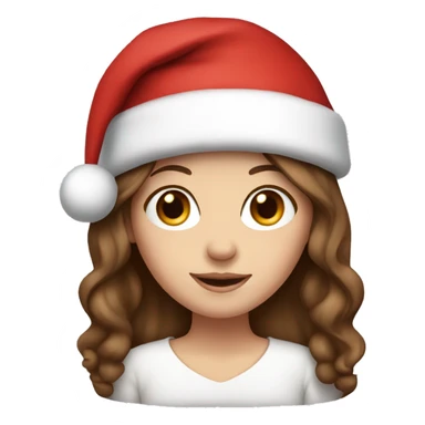 White girl with brown hair wearing a Santa hat sticker
