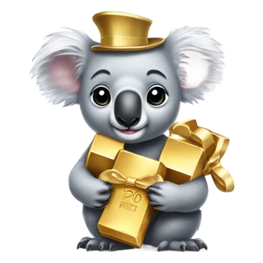 Koala with bow on head holding a gold bar  sticker