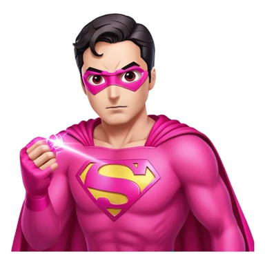 Create an image of Superman wearing a bright pink superhero suit. His eyes should be glowing intensely in bright pink, with powerful pink laser beams shooting outward from them. The focus should be on the laser effect coming directly from his eyes sticker