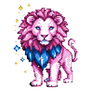 Mystical pink lion with magical powers and starry pattern sticker