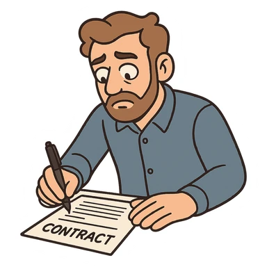 realistic person signing a contract, modern look, rounded shapes, simple design sticker