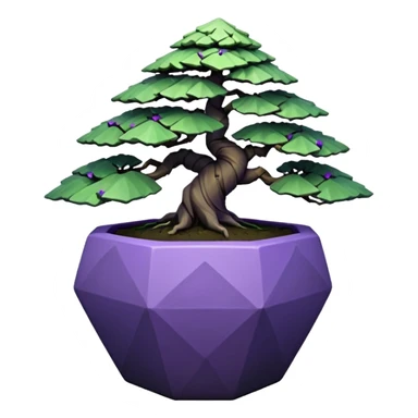  Earthenware small short squat cascading black green-violet bonsai pot plant purple hair-leaf pine tree with triangular angular polygonal faceted asymmetrical originally shaped pot sticker