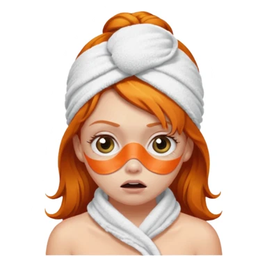 scared ginger girl with bath towels and eye patches sticker