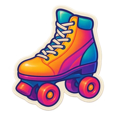 roller skate, retro sticker style, thick outlines, bright colors, fun and energetic look sticker