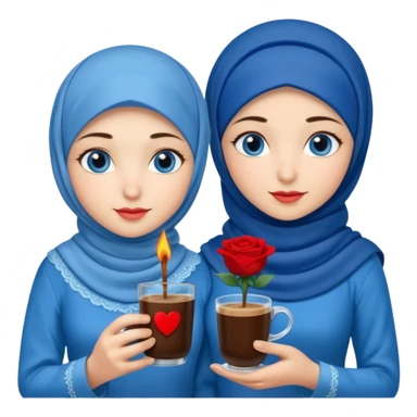 Turkish beautiful finish Konya two girls blue eyes with blue hijab islamic dress and had on her hand Rose Cold turkish coffee   sticker