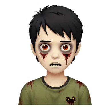 Boy, zombie, black hair, medium, emo, shaggy, dark, spooky, creepy expression sticker
