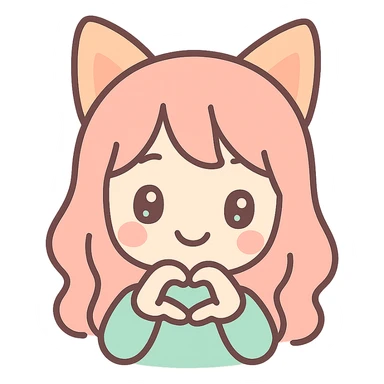 sweet anime-inspired human with fox ears, smiling, showing affection sticker