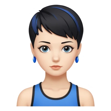 frau freche extreme schwarze Kurzhaarfrisur eine Seite wirklich fast keine Haare andere Seite mit blauer Strähne kurze Seite noch viel kürzer sticker