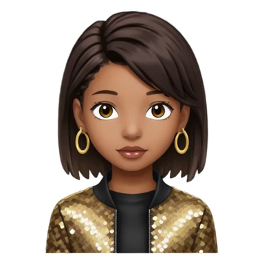 Willow Smith with long dark brown hair, dark brown sequin outfit sticker