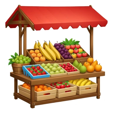 a market table with fruit and other product sticker