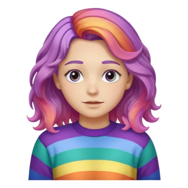 Lila renkli dalgalı saç beyaz tenrengi hafif çekik gözlü uzun kollu gökkuşağı swit sticker