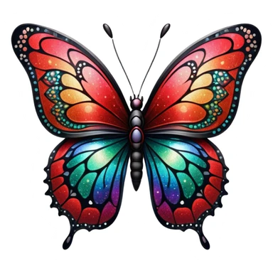 sparkly edgy black and red glittery iridescent rainbow transparent butterfly with detailed intricate patterns sticker