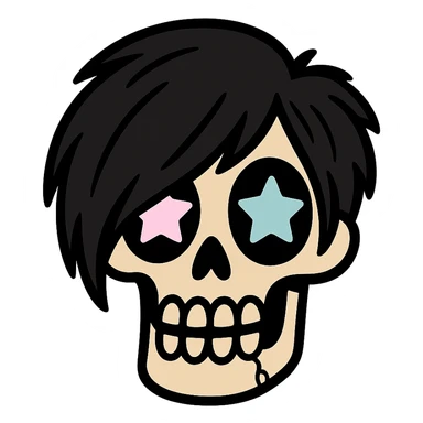 emo skull with pastel star eyes sticker