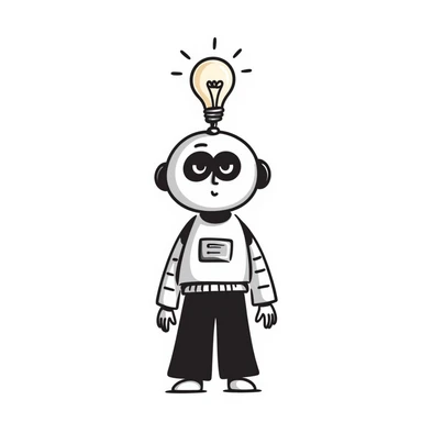 AI robot with lightbulb above head sticker