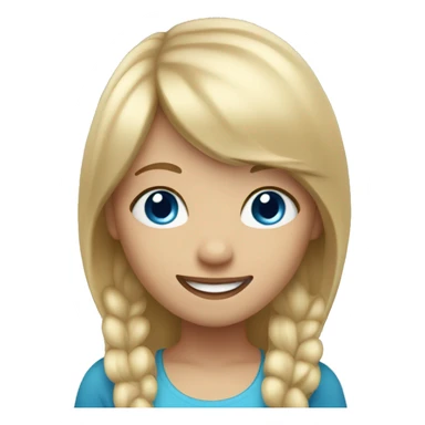 girl with blonde hair long with fringe and blue eyes welcoming happy sticker