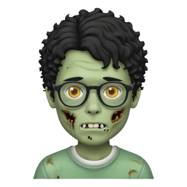Draw a zombie boy with curly, wavy hair, glasses, and a mullet. sticker