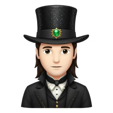 Van Helsing (Male) from Dracula with long dark brown hair, black sequin outfit sticker
