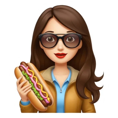 tourist brunette long hair woman with sunglasses holding hot dog sticker