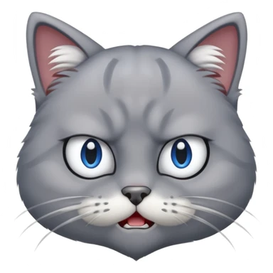 angry grey cat blue small eyes. iphone real emoji style sticker
