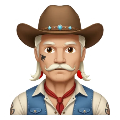muscular tattooed on face and mustached cowboy long white hair  sticker