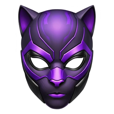 Black Panther superhero face only, black cat-like mask, glowing purple energy effects sticker