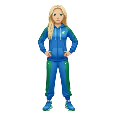 Full Body white female basketball head coach with long blonde hair in a blue and green Nike sweatsuit sticker