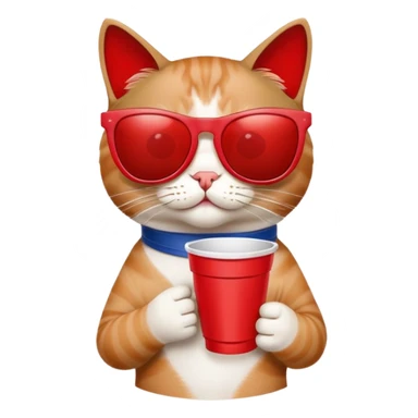 cat wearing sunglasses, holding a red solo cup, looking like it's at a college party sticker