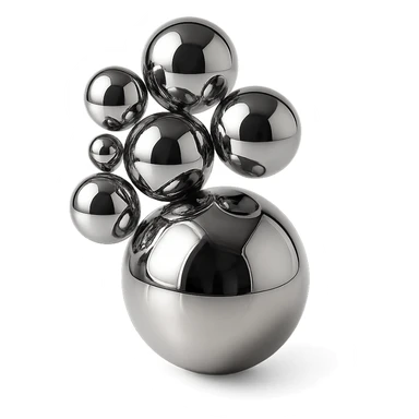 stylized chrome arrangement of several shiny spheres, futuristic and smooth sticker