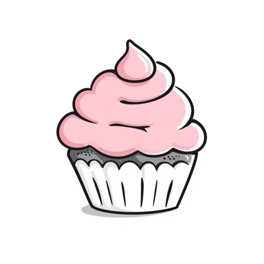 cupcake with pink icing, hand-drawn doodle style, sketchy lines, charming sticker