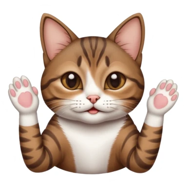 dark brown tabby and white small cat in funny positions upside down with paws covering eyes sticker