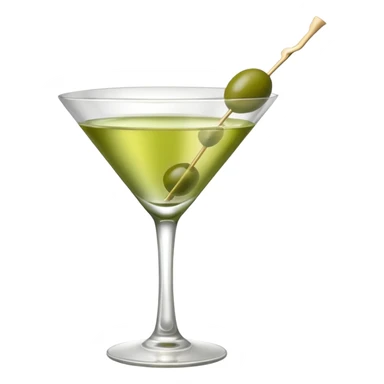 martini with 3 green khaki olives all stuck at the same 1 stick and same size . liquid should be a clear white color like water kinda  sticker