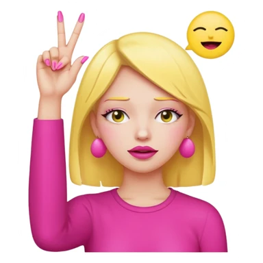 Yellow circle emoji exasperated and drumming fingers up the side of their head the eye is closed it is a side profile pink lipstick and pink nails sticker