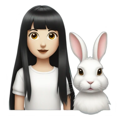 white rabbit with a little girl with black bangs sticker