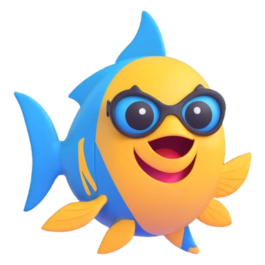 a fish dressed as Batman, 3D emoji style sticker