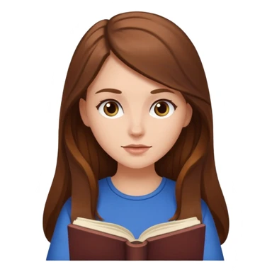 Emoji style white girl with long brown hair reading a book sticker
