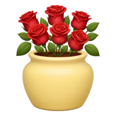 Pastel yellow ceramic pot, short and cylindrical, with red roses. sticker