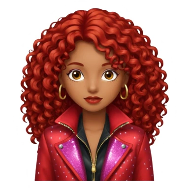 Sexyy red brown skin girl with red hair  long curly with glitter red jacket  sticker