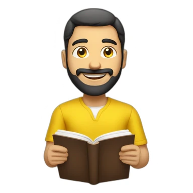 Armenian men with the yellow clothes reading book and looking at camera and smiling  sticker