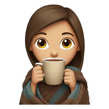 Brown hair Girl drinking coffee, with a cozy blanket sticker