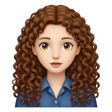 pale woman with brown curly very long hair, middle part sticker
