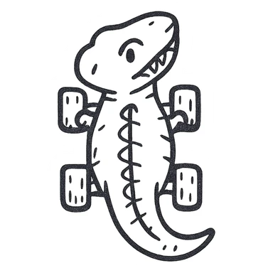 Top-down view of a T-Rex, stylized like a toy car or vehicle, detailed but simplified, positioned on a flat surface with clear outlines, resembling a miniature model or toy dinosaur seen directly from above, bright lighting, simple background, sharp focus sticker