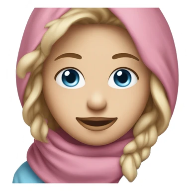 smiling girl with long dirty blonde hair and light blue scarf loosely covering head with blue eyes, pink lips  sticker