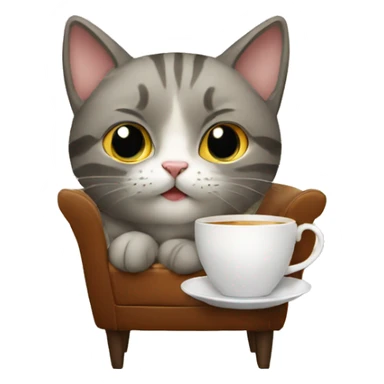 cat drinking tea looking at camera sitting in a chair sticker