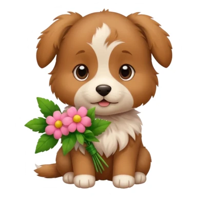puppy holding flowers sticker