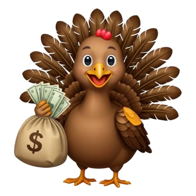 Can you create a turkey warming up a bag of money sticker
