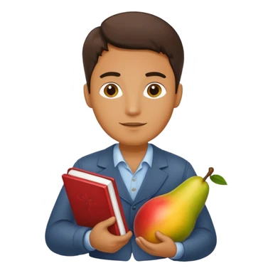 man holding book and mango sticker