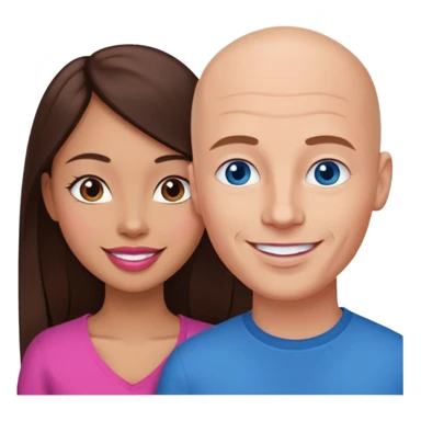Bald white man blue eyes in love with Filipina woman with long hair dark brown eyes and pink lips smiling sticker